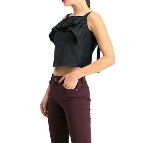 WALTER BAKER Kim black blouse shirred ruffle cotton poplin tank top Size XS NEW - Picture 4 of 10